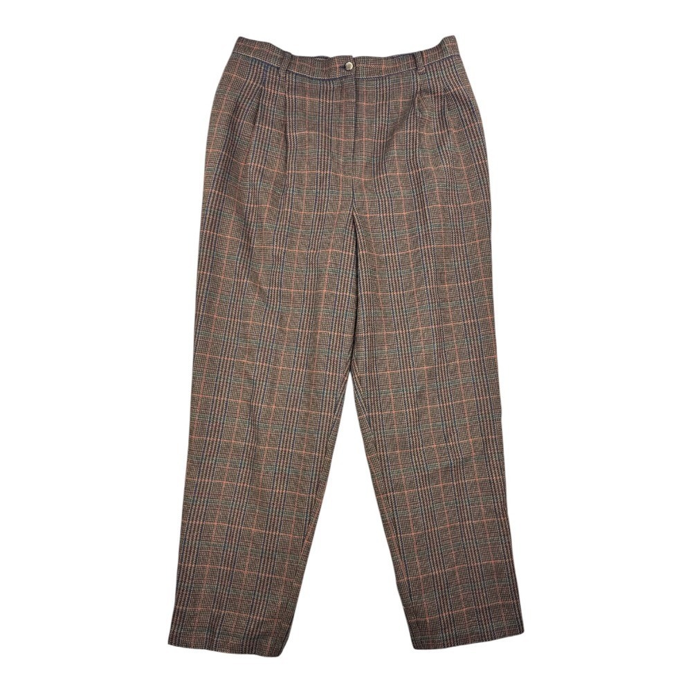 Vintage Sag Harbor Plaid Wool Blend Pleated Tapered Pants Brown Size 16 Preppy
